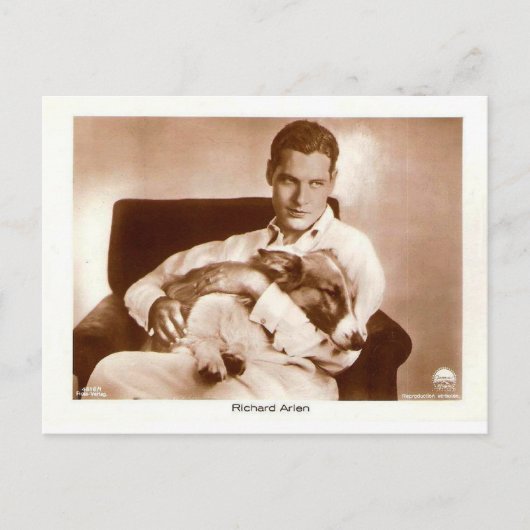 Carte Postale Richard Arlen acteur d'écran avec chien (Devant)