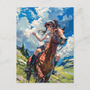 Carte Postale Rider Majestic Anime dans les montagnes luxuriante