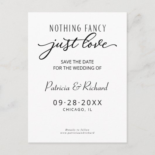 Carte Postale Rien De Fancy Just Love Mariage Enregistrer La Dat (Devant)