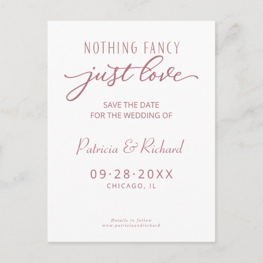 Carte Postale Rien De Fancy Just Love Mariage Enregistrer La Dat (Devant)