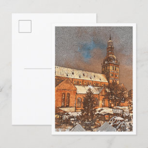 Carte Postale Riga Lettonie Couleur Crayon Ville Paysage