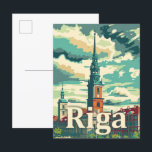 Carte Postale Riga Lettonie Vintage Retro Illustration Voyage<br><div class="desc">Riga Lettonie Vintage Retro Illustration Voyage</div>