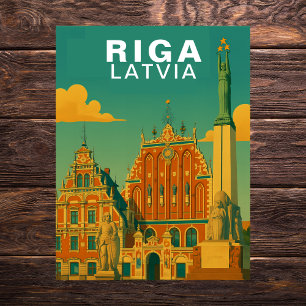 Carte Postale Riga vintage, Lettonie Paysage urbain rétro balte 