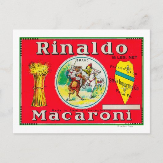 Carte Postale Rinaldo Macaroni LabelPhiladelphie, PA (Devant)