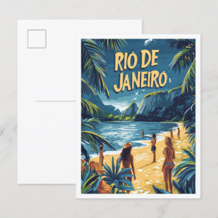 Carte Postale Rio de Janeiro Brésil Illustration Vintage Voyage