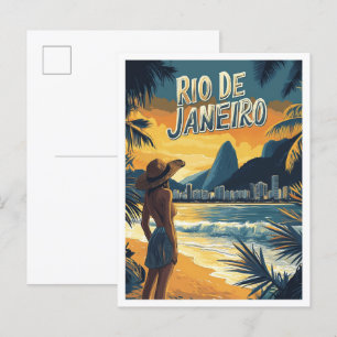 Carte Postale Rio de Janeiro Brésil Illustration Vintage Voyage