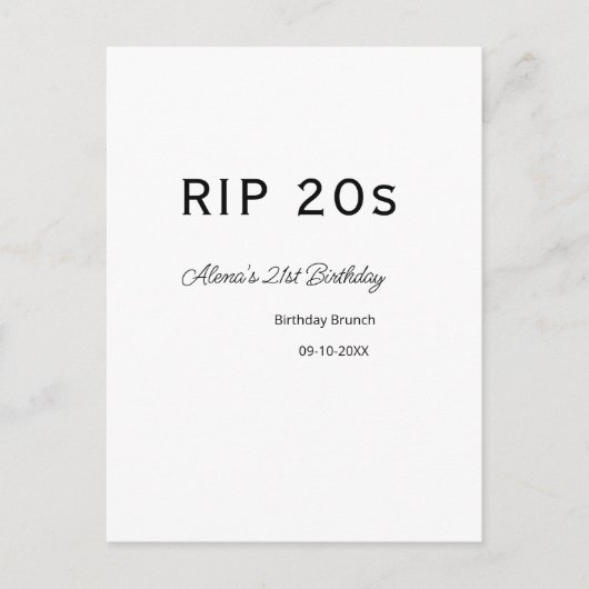 Carte Postale RIP 20 ans 21e anniversaire simple minimal brunch (Devant)