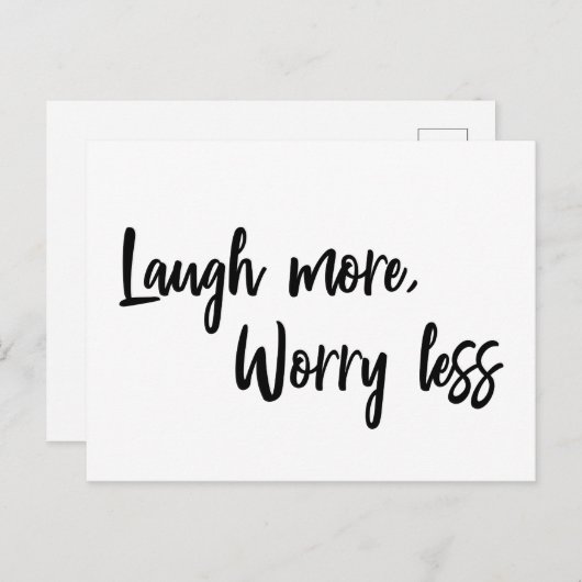 Carte Postale Rire Plus, S'Inquiéter Moins Citation Inspirationn (Devant / Derrière)