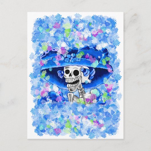 Carte Postale Rire Skeleton Woman dans Blue Bonnet (Devant)