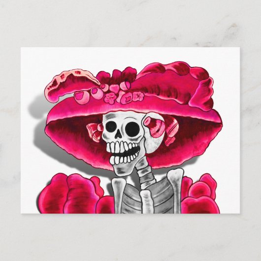 Carte Postale Rire Skeleton Woman dans Red Bonnet (Devant)