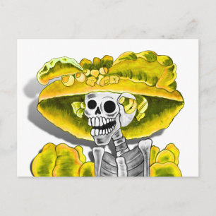 Carte Postale Rire Skeleton Woman dans Yellow Bonnet