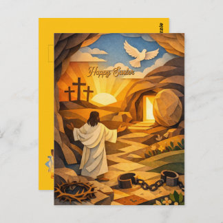 Carte Postale Risen Jesus Empty Tomb 3D Papercut Easter Postcard