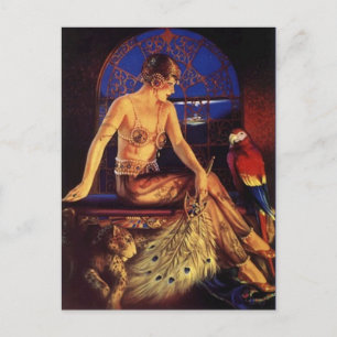 Carte Postale Risque Flapper Fashion Girl & Animaux Exotiques Ca