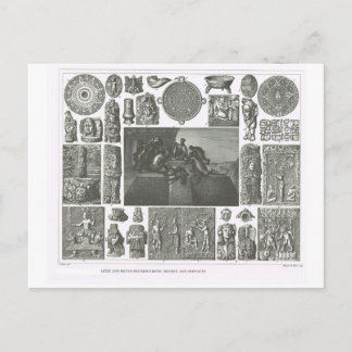 Carte Postale rites aztèques et mayas, figures et artefacts