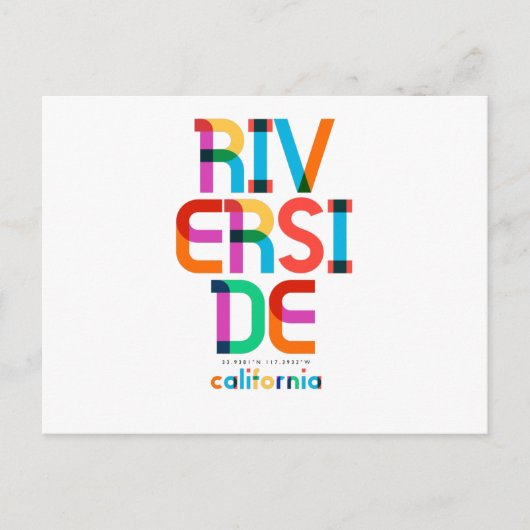 Carte Postale Riverside California Mid Century, Pop Art, (Devant)