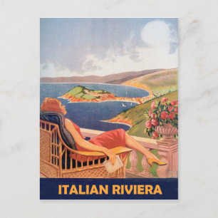 Carte Postale Riviera italienne, femme en terrasse de l'hôtel, v