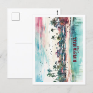 Carte Postale Riviera Maya Mexique Lieu de voyage célèbre aquare