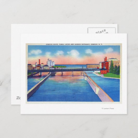 Carte Postale Rivière Oswego Vue des écluses des canaux et du po (Devant / Derrière)