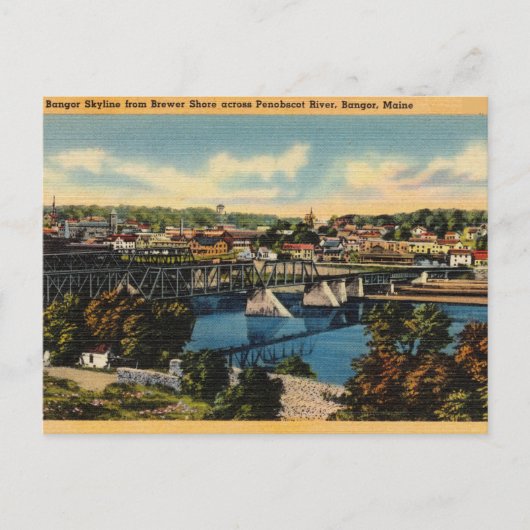 Carte Postale Rivière Penobscot vintage, Bangor, Maine (Devant)