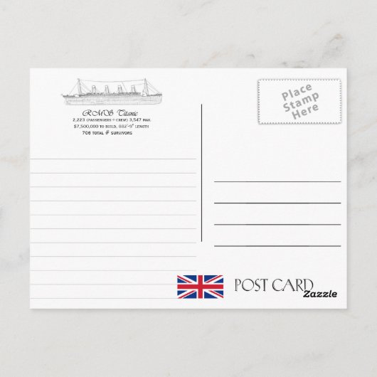 Carte Postale RMS Titanic (Dos)