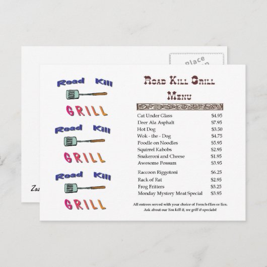 Carte Postale Road Kill Grill (Devant / Derrière)
