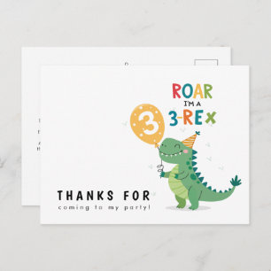 Carte Postale Roar I'm a 3-Rex Kids Troisième anniversaire Merci
