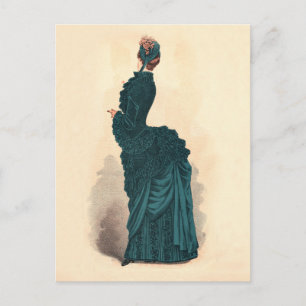 Carte Postale Robe Bleue Victorienne élégante Mode Femme Art