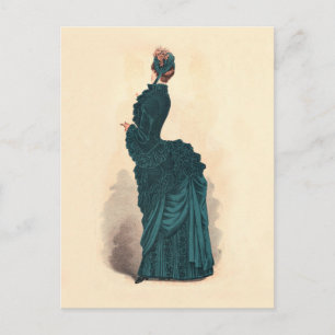 Carte Postale Robe Bleue Victorienne élégante Mode Femme Art