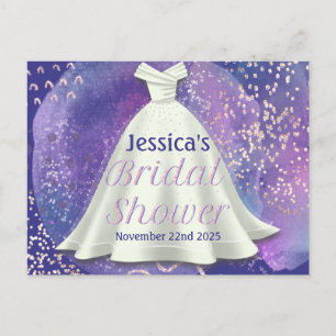 Carte Postale Robe de mariée de douche nuptiale Violet et Or ros