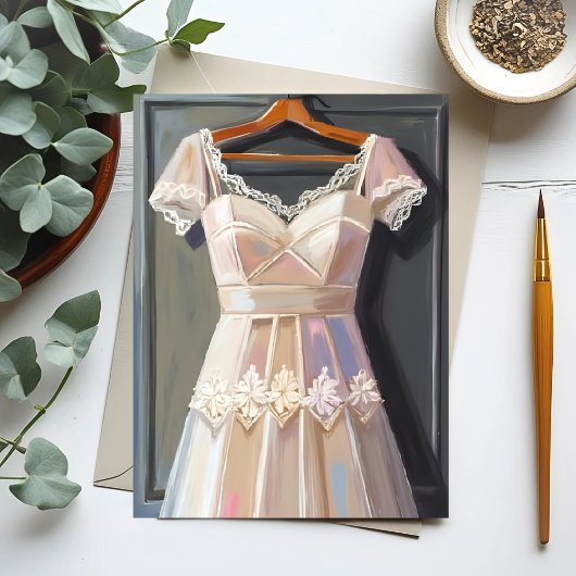 Carte Postale Robe de mariée en dentelle | Gouache de robe de ma