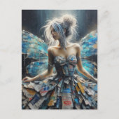 Carte Postale Robe de Patchwork Fée Bleu Ailes (Devant)