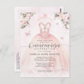 Carte Postale Robe de princesse florale rose pour Quinceanera d' (Devant / Derrière)
