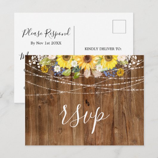 Carte Postale Robe de tournesol rustique illumine mariage RSVP (Devant / Derrière)