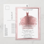 Carte Postale Robe Élégante Rose Gold pour Quinceañera (Devant / Derrière)