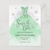 Carte Postale Robe en argent vert Sage Quinceañera Enregistrer l (Devant)