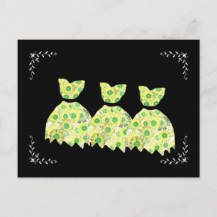 Carte Postale Robe et cadre de fleurs jaunes et vertes