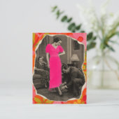 Carte Postale Robe rose chaud mode Dame Collage (Debout devant)
