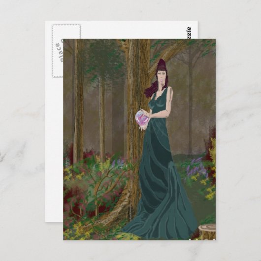 Carte postale Robe verte Lady in Forrest (Devant / Derrière)
