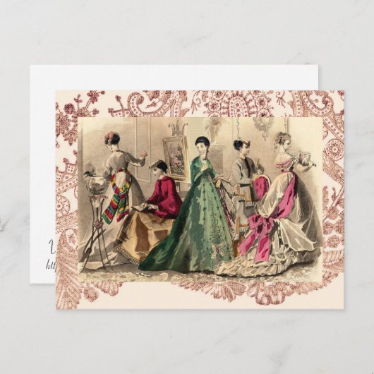 Carte Postale Robe Victorienne Avec Bow Rose (Devant / Derrière)