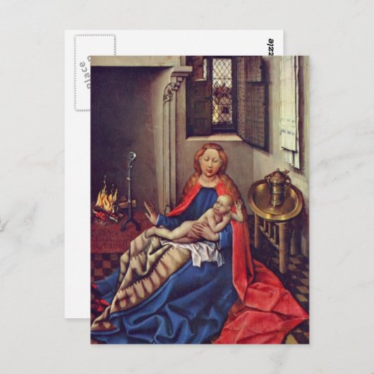 Carte Postale Robert Campin-Madonna et son enfant devant une che (Devant / Derrière)