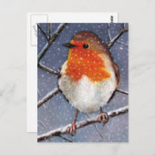 CARTE POSTALE ROBIN ANGLAIS DANS LA NEIGE : HUL PASTEL ART (Devant / Derrière)