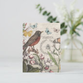 Carte Postale Robin Elegant Bird Butterfly French Art (Debout devant)