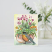 Carte Postale Robin et Tulipes (Debout devant)
