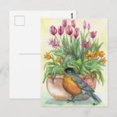 Carte Postale Robin et Tulipes (Devant / Derrière)