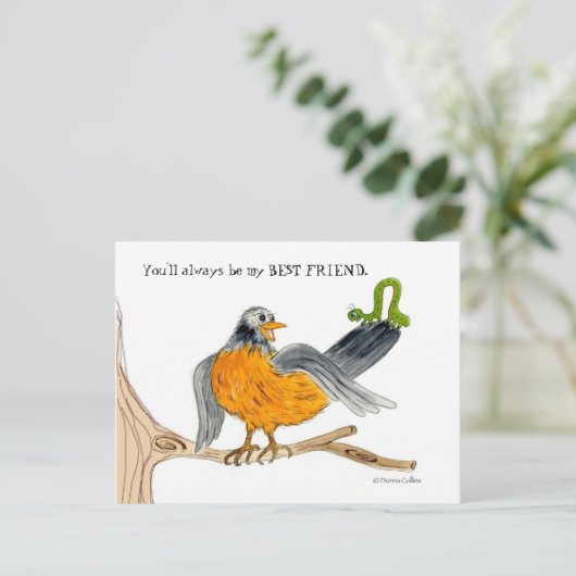 Carte Postale Robin et ver vert (Debout devant)