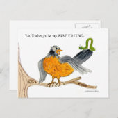 Carte Postale Robin et ver vert (Devant / Derrière)