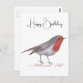 Carte Postale Robin oiseau aquarelle Art d'anniversaire Festif H (Devant / Derrière)