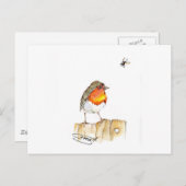 Carte Postale Robin Original Aquarelle Design (Devant / Derrière)