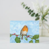 Carte postale Robin Red Breast Watercolor Painting (Debout devant)