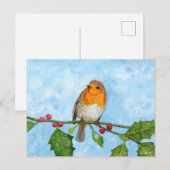 Carte postale Robin Red Breast Watercolor Painting (Devant / Derrière)